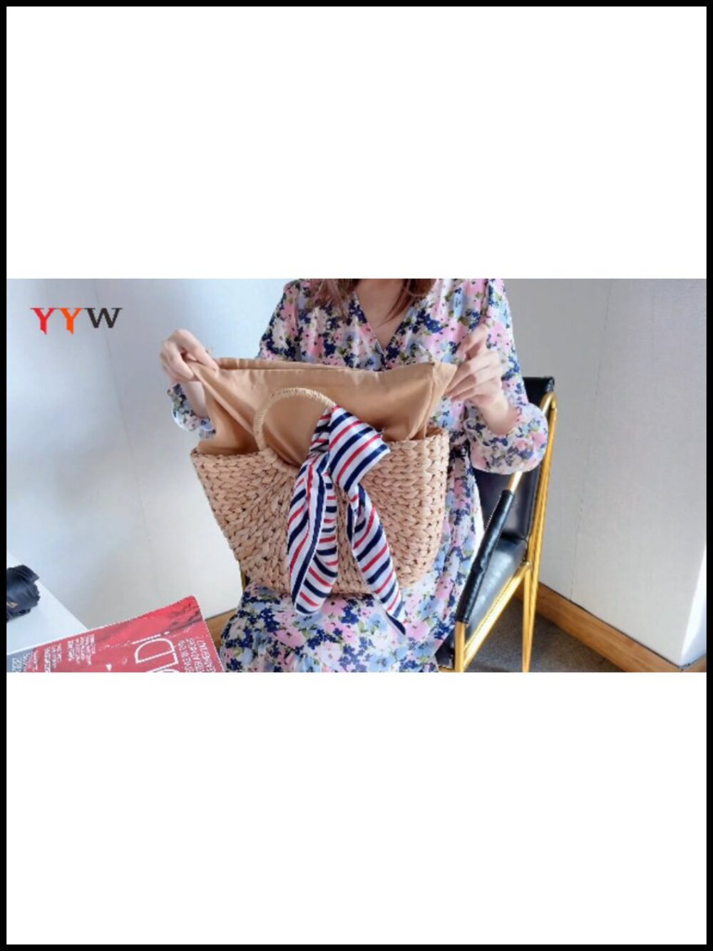 Large Straw Hand-woven Tote Summer Beach Bag Rattan Clutch Purse - Picture 6 of 6